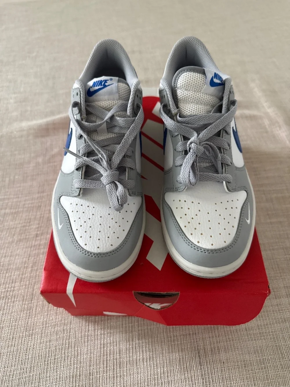 Kid's White and Gray Sneakers with Blue Accent
